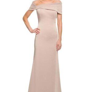 NWT La Femme 29537SC Lace Applique Evening Dresses Champagne Size 10
